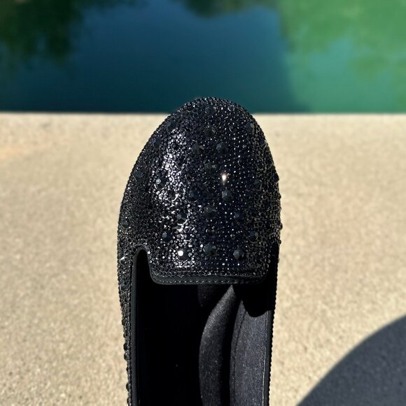 New Black Rhinestone Crystal Pavé Loafers Ballet Flat Ballerina Shoes Round Toe - Picture 6 of 6